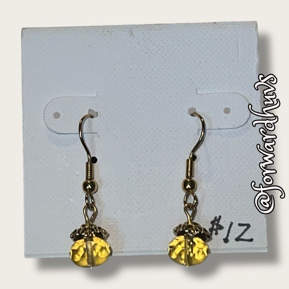 Bundle Sale 3 for $15 | Handcrafted Yellow Faceted Bead Dangle Earrings